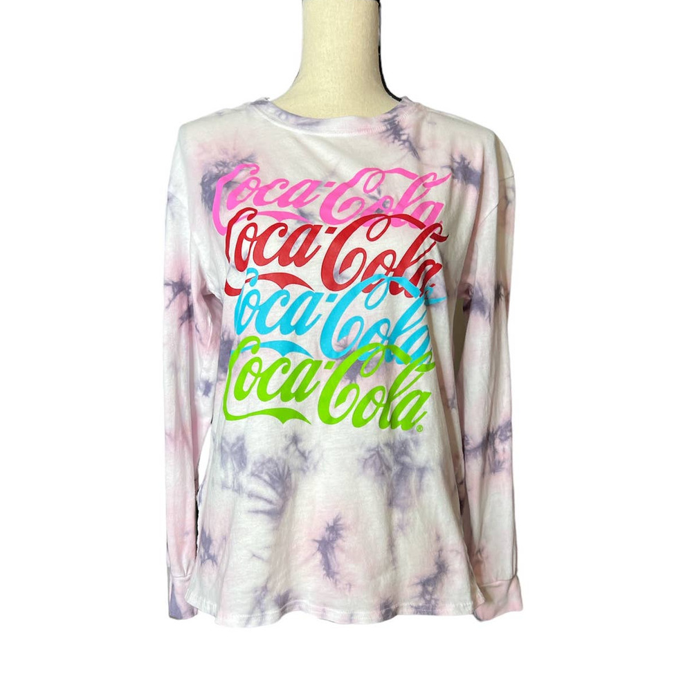 Coca Cola T-shirt in Pink Purple Tie Dye w/Multiple Coca Cola Logos Size Small